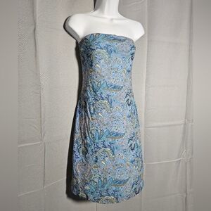 VTG EXPRESS WORLD STRAPLESS PAISLEY Fairy Sheer BLUE Y2K Midi SIZE 7/8